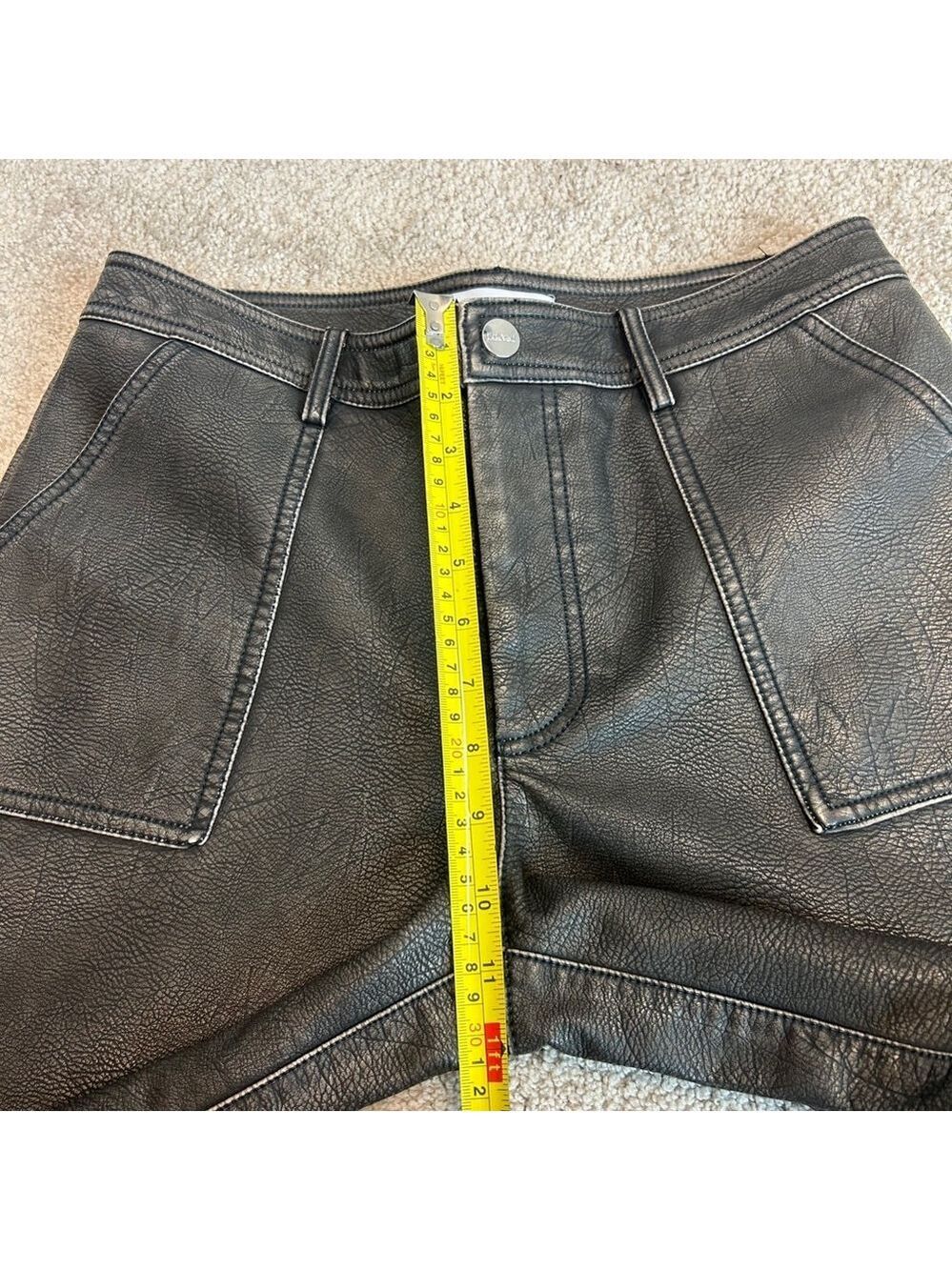 Zara Black faux leather pleather vegan rustic straight leg pants Sz 6 NWOT - Picture 8 of 12